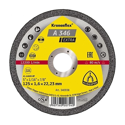 Диск за рязане на неръжд. стомана A 346 Extra 115 x 1.6 x 22.23 мм.