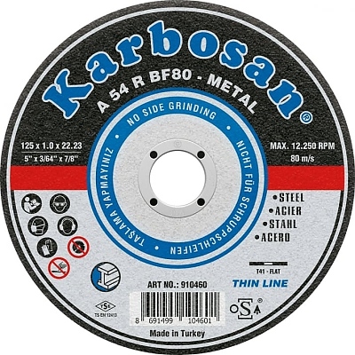 Диск за рязане на метал KARBOSAN A54R THIN, Ø 125 x 1 x 22.23 mm