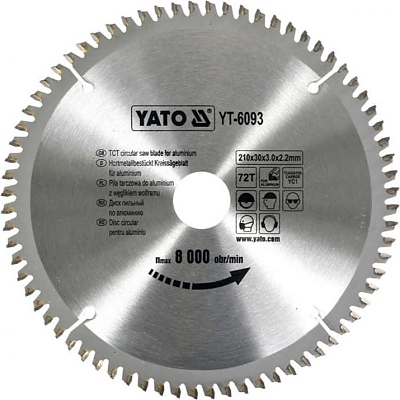 Диск за циркуляр YATO за алуминий Ф210 х 72Т х 30 6093