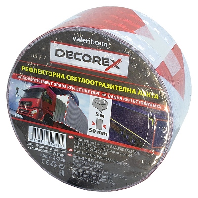 ЛЕНТА СВЕТЛООТРАЗ.ЧЕРВ.+БЯЛО 50 ММ Х 5 М DECOREX 43748