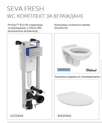 Структура за вграждане промо пакет SEVAFRESH СТР.Е2332ААА висяща тоалетна чиния Е406501