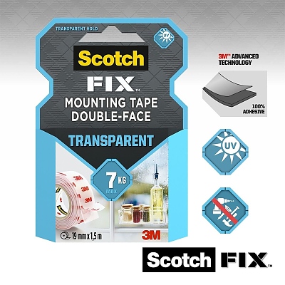 3M Scotch® FIX двойнолепяща монтажна лента прозрачна 19mm x 1.5m