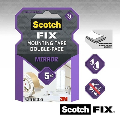3M Scotch® FIX двойнолепяща монтажна лента за огледала 19mm x 5m