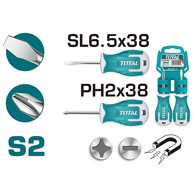 Комплект отвертки, намагнитизирани, TOTAL INDUSTRIAL, SL, PH, 2 части