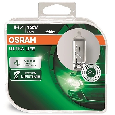 Xалогенни крушки за предни фарове на кола 64210ULT-HCB 55W 12V PX26d Duobox 2 бр. Osram H7 Ultra Life 4 years warranty