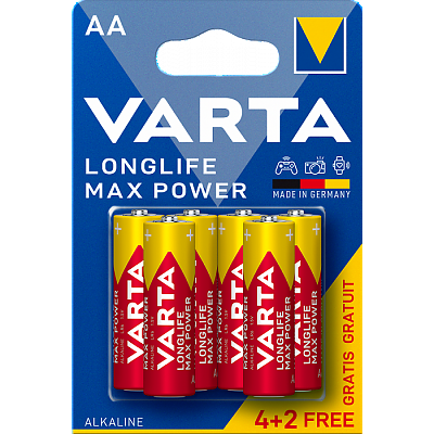 Усилени алкални батерии Varta Longlife Max Power AA LR6 4+2 броя