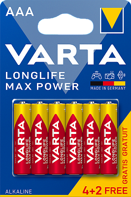 Усилени алкални батерии Varta Longlife Max Power AAA LR03 4+2 броя
