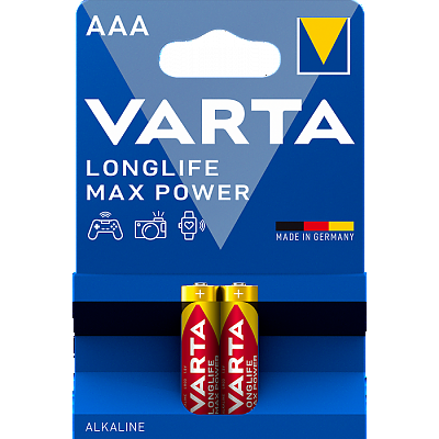 Усилени алкални батерии Varta Longlife Max Power AAA LR03 - 2 броя